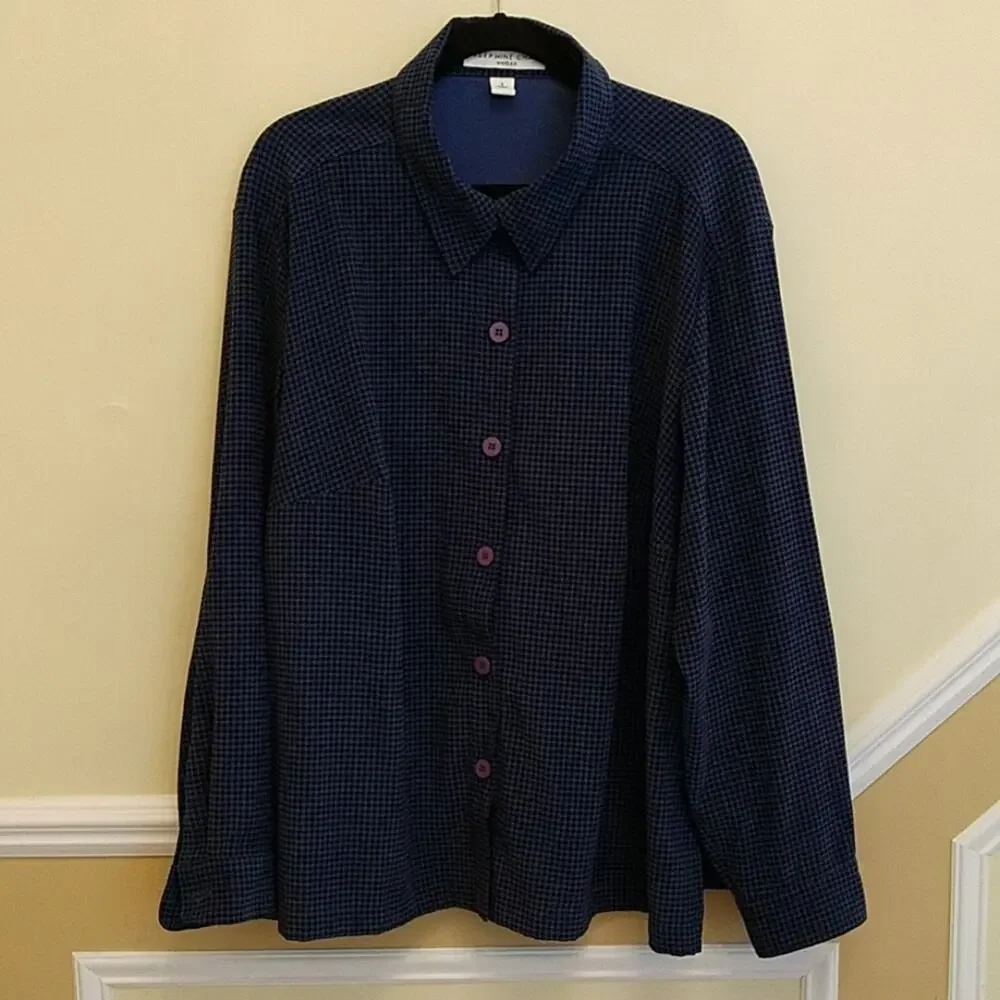 Josephine Chaus Woman Velour Navy Blue & Black Houndstooth Check size 3X - Picture 2 of 11